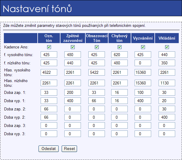 Page 22 of 25 V tomto menu můžete nastavit používané tóny. Na obrázku viz. výše je uvedeno výchozí nastavení pro české tóny.