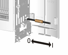 V postavení 0 je litinový knoflík kompletně zasunut v postranní stěně, a v postavení I je kompletně vytažený (viz: stupnice na vnitřní straně vnější postranní stěny).