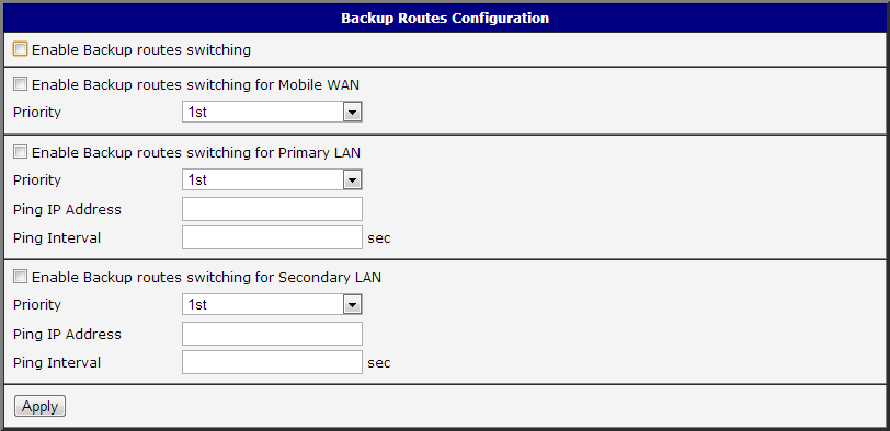 Obrázek 22: Backup Routes 1.13 Konfigurace PPPoE PPPoE Configuration je dostupná pouze u průmyslového routeru XR5i v2, kde funguje v režimu klient.