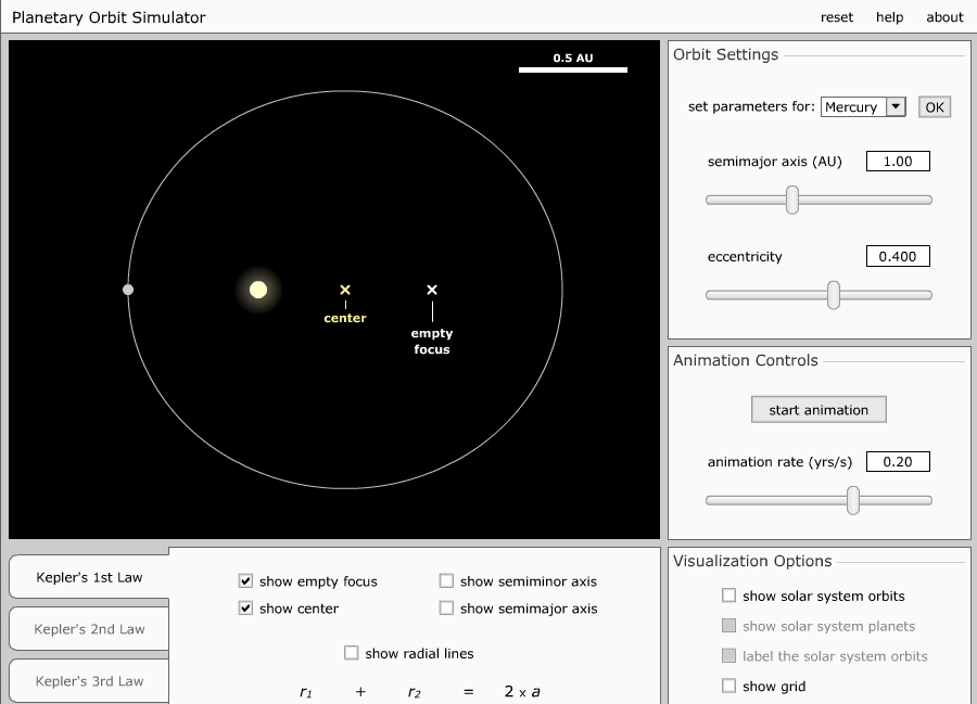Zajímavost: Keplerovy zákony, odvozené na začátku 17. století, popisují tři zákonitosti o pohybu planet. Jejich vysvětlení a animace je k dipozici na webové stránce http://astro.unl.