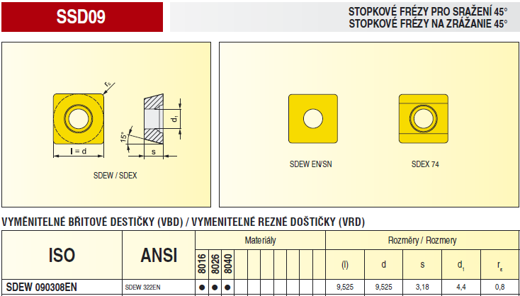 PŘÍLOHA 4 (8/10) - NÁSTROJE Stopková fréza pro sražení 45-10N1R027B16-SSD09-A (firma