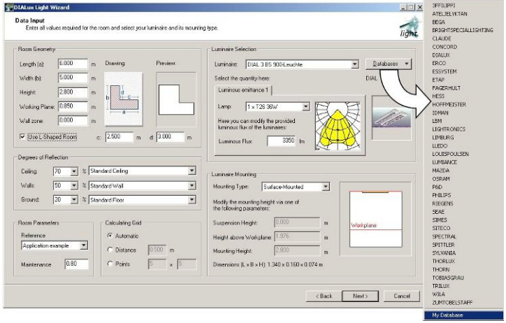 Obr. 5 Dialux Light Průvodce - Databáze Obr.