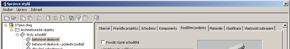 Styly předdefinovaných schodišť V záložce Rozšíření podesty
