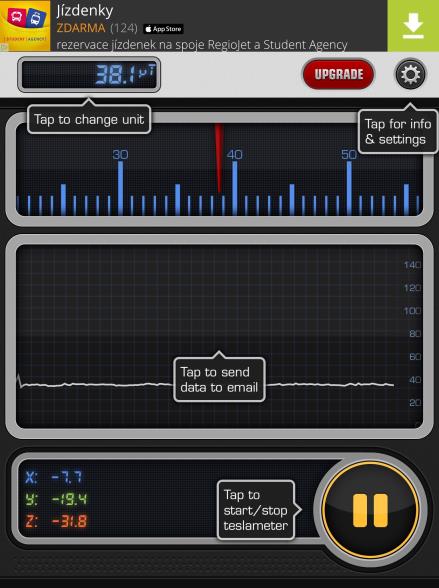 Tablet jako experimentální nástroj 2.3.2 Teslameter 11th Aplikace Teslameter 11th je k dispozici pro operační systém ios.