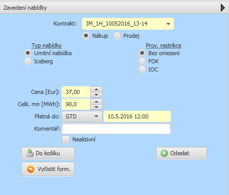 Časová restrikce Good till date GTD Nabídka s definovanou časovou platností