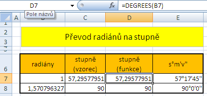 Převod radiánů na stupně K převodu velikosti úhlu z obloukové míry na stupňovou lze použít jednoduchého převodního vzorce nebo