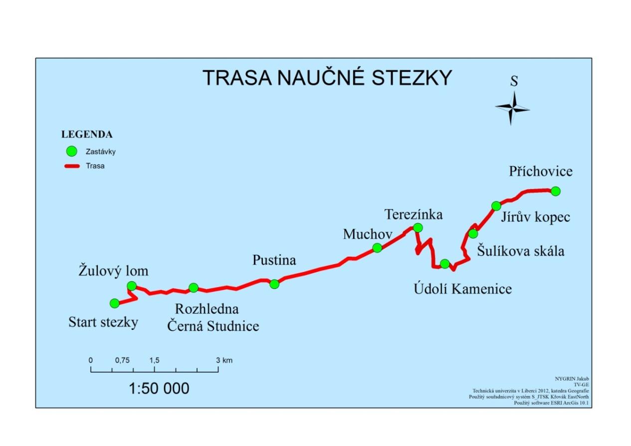 Obrázek 18: Trasa naučné stezky 2 Vysvětlivky: Trasa stezky s vyznačenými