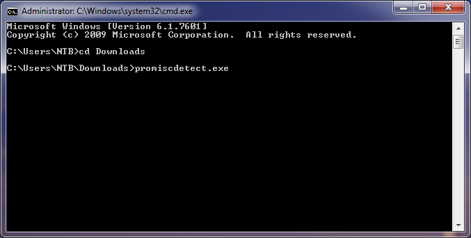 MS Windows v základu žádnou funkcionalitu pro zjišťování stavu adaptéru neobsahují, je tedy nutné použít dodatečný program. Například konzolovou aplikaci PromiscDetect 2.
