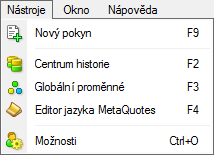 Grafy 1. Seznam ukazatelů - Umožňuje editovat / odstranit vložené ukazatele v aktivním grafu. 2. Objekty - Rozbalí možnosti jak editovat / odstraňovat vložené objekty do aktivního grafu. 3.