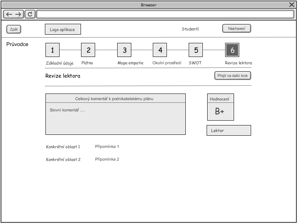Obrázek 11 Obrazvka krku 6. Revize lektrem - prhlížení Výstupem aplikace z phledu studenta bude pdnikatelský plán v elektrnické pdbě slžený z jedntlivých kapitl.