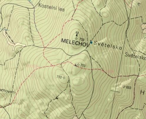 Mapa 3 Melechov a jeho 3 jižní vrcholky (nejvyšší 715,1 m n. m.) 2.2 Dostupnost Na kopec se lze dostat několika způsoby. Nejpohodlnější je samozřejmě automobil.