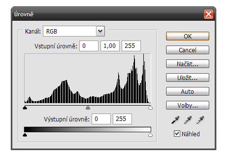 3.7 Bitmapový formát JPEG 19 Obr. 4: Okno pro nastavení Úrovní Tón a kontrast obrázku lze nastavit ve Photoshopu pomocí Úrovní (Levels) a Křivek (Curves).