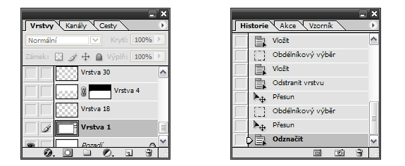 3.7 Bitmapový formát JPEG 20 Obr. 5: Palety Vrstvy a Historie ným (nepoužívaným) názvem typu souboru je JFIF (JPEG File Interchange Format) (JPEG, 2007).
