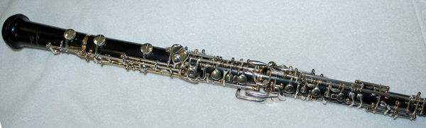 Obr. 3.16: Spektrogram violy, tón C3 Obr. 3.17: Hoboj 3.10 Příčná flétna Příčná flétna (obr.3.19) je dechový dřevěný nástroj (ačkoli se dnes příčné flétny vyrábějí téměř výhradně z kovu, její stavba a zvukové vlastnosti ji stále řadí k dřevěným dechovým nástrojům).