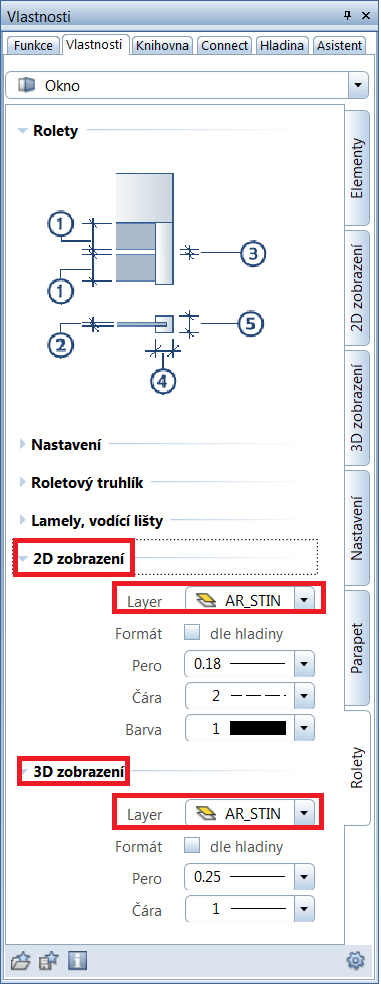 Novinky v programu Allplan 2015 Novinky v Allplanu 2015-0 91 Různé přidělení hladin pro 2D a 3D U zobrazení SmartPart Parapet a Rolety je nyní možné zadat pro zobrazení 2D a 3D různé hladiny.