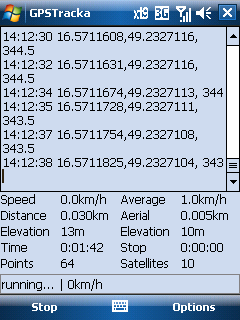 5.2.5 GPS tracka GPS tracka je jednoduchý program pro komunikátory který aktivuje GPS modul a zapisuje polohu na display.