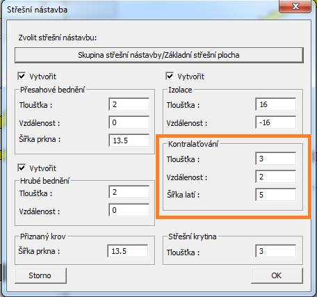 Zadání hodnot kontralaťování se definuje