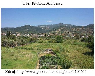 Popis lázeňského střediska Aidipsos se nachází na ostrově Evia, vzdáleného 2,5 hod trajektem od Athén.