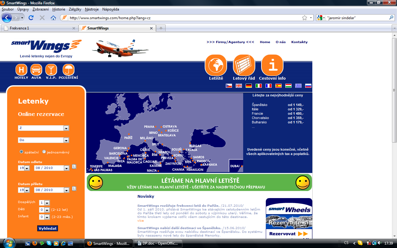 Marketingové aktivity nízkonákladových leteckých společností internetové stránky www.smartwings.