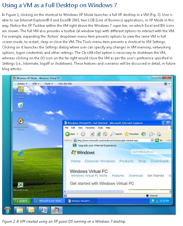 V okně se zobrazuje monitor virtuálního PC s možností spouštět programy stejným způsobem jako ve Windows XP.