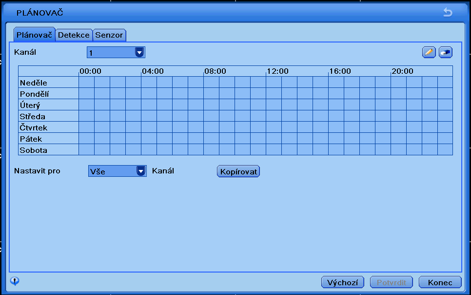 schedule configuration (konfigurace plánovaného záznamu).