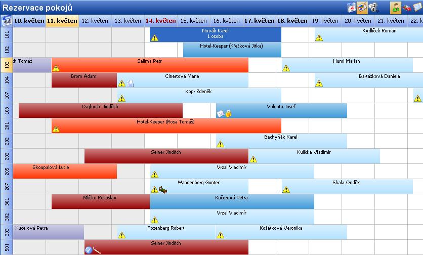 10 2 Rezervace a ubytování hostů Základní obrazovku programu tvoří Ubytovací plachta. Ubytovací plachta slouží k většině úkolů prováděných v programu a především pro Váš rychlý přehled.