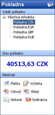 32 4 Pokladna Pokud chcete zobrazit aktuální přehled pokladny, zvolte v levém informačním pruhu tlačítko Pokladna.