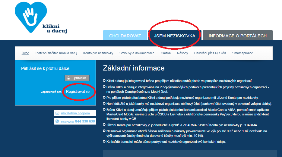 1. Mít/Zřídit si Klikni a daruj Na www.klikniadaruj.