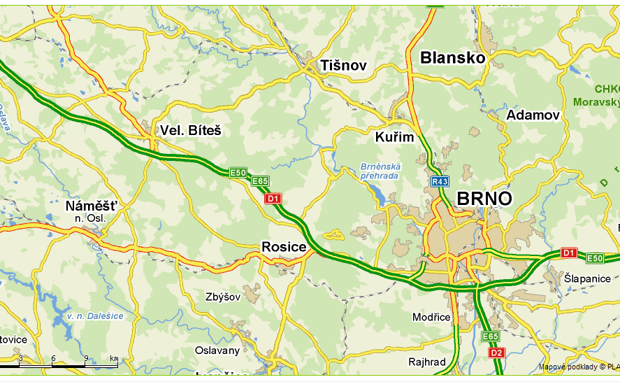 40 Stavebně technický průzkum vybraného hospodářského objektu Obr. 3 Mapa zeměpisná s vyznačením města Velká Bíteš, (Zdroj: mapy.