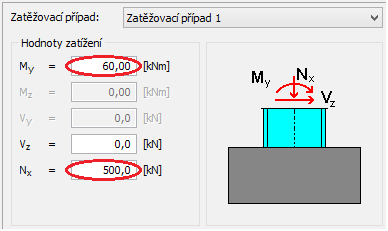 Zadávací okno "Zatěžovací případy" Zadávací okno "Nový zatěžovací případy" Zatížení sloupu Pokud je zadán minimálně jeden zatěžovací případ, je přístupné další zadávání zatížení sloupu.