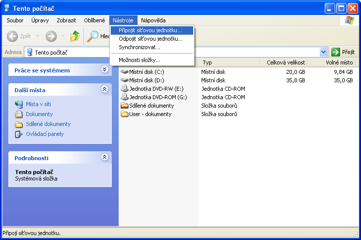 4 Připojení k serveru Disk Souborový server Disk je určen pro připojení uživatelského diskového prostoru v prostředí MS Windows.