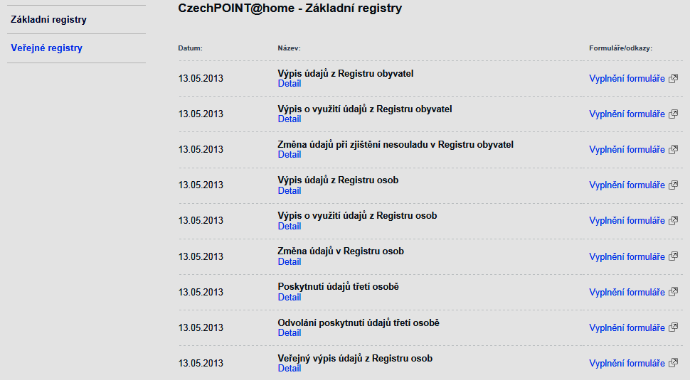 3 Po otevření záložky Základní registry si v bodu č.