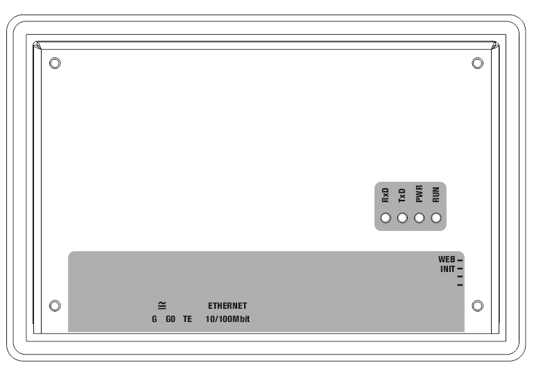 Svorky Svorky a konektory: G G0 TE Ethernet LED signalizace: RxD TxD napájení napájení volitelné propojení na stínění síťové rozhraní nepoužito nepoužito PWR zelená LED napájení (zap: napájení je OK;