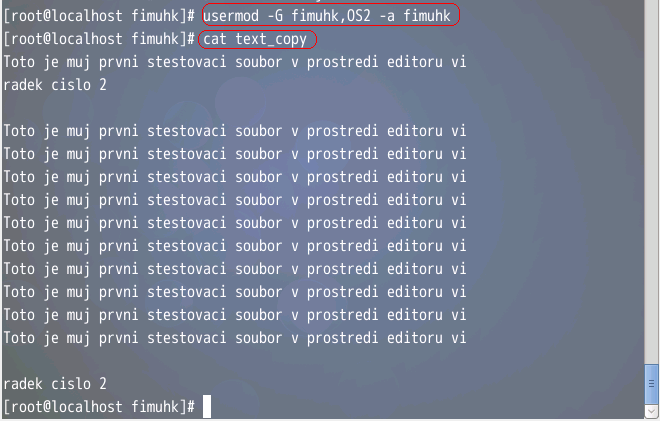 1.6. Změna práv přihlaste se jako root a změňte uživatelská práva /home/fimuhk/text_copy.txt tak, aby nemohl uživatel FimUHK editovat ani otevřít soubor a ujistěte se, že to opravdu nejde (editor vi).