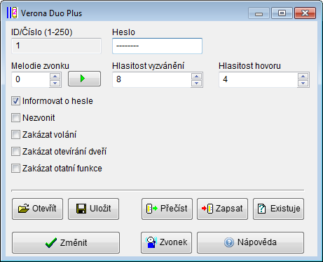 Pomocí tlačítka 3 se konfigurují tlačítka tabla (viz Obr. 41). Každému fyzickému tlačítku tabla (levý sloupec) lze přiřadit libovolné ID/číslo, na které bude v systému volat (pravý sloupec). Lze např.