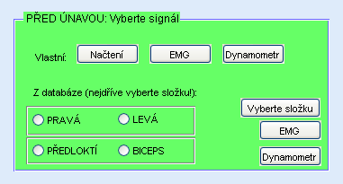 8.1 Načtení signálu Uţivatel má dvě moţnosti, jak načíst signál. Buď načtení vlastního EMG záznamu, nebo načtení signálu z databáze EMG záznamů, která byla vytvořena v rámci diplomové práce.