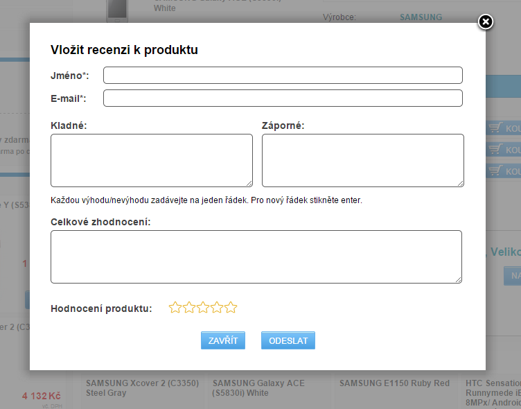 Recenze zboží Pomocí recenzí zboží mohou Vaši zákazníci hodnotit produkty a tím tak zvýšit důvěryhodnost e-shopu a samozného zboží.