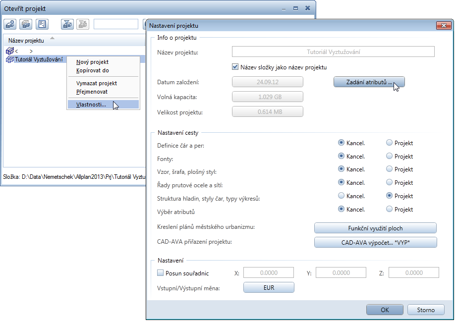 290 Cvičení 8: Individuální záhlaví plánu Allplan 2015 Zadání atributů 1 Klikněte v panelu nástrojů Standard na Otevřít nový projekt.