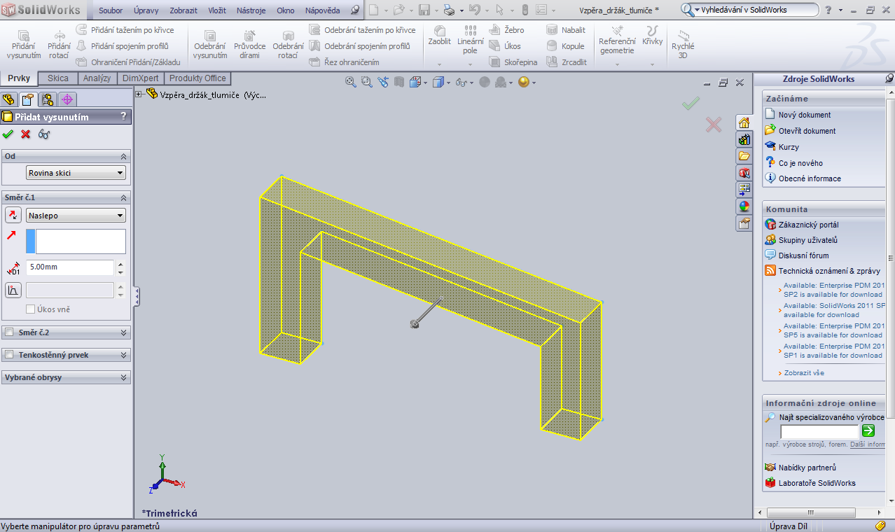 FSI VUT BAKALÁŘSKÁ PRÁCE List 9 Obr. 2.2 Vytváření skici. Aby se z vytvořené skici vytvořil 3D model, je nutné skicu vybrat ve stromu poloţek (odkaz 9 na Obr. 2.1) a v záloţce prvky v panelech Command manageru se musí zvolit patřičný příkaz pro vytvoření objemové části.