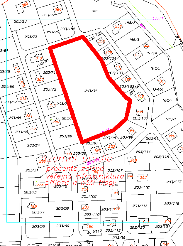 Projektant prověří umístění rozvojových ploch: A: dokončení výstavby v lokalitě Zlatá I včetně lokality na p.č. 203/34 zde prověří vhodnost pořízení územní studie jako podmínky pro změny v území, případně vloží zadání této územní studie.