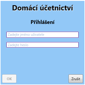 Další zajímavou vlastností okna pro přihlášení je zobrazení textu v políčku, které nabádá uživatele zadat hodnotu do tohoto políčka. Takovému textu se říká watermark.