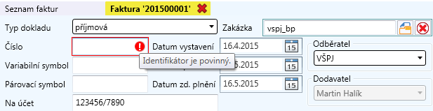Obrázek 5 - Needitovatelný seznam Editovatelný tento typ seznamu se vyskytuje například v detailu faktury, kde slouží pro zaznamenání položek faktury.