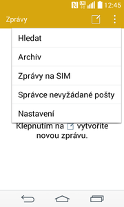 14 z 34 Nastavení střediska zpráv Zprávy. Stisknete Možnosti a zvolíte Vyberete možnost SMS.