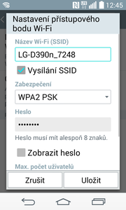 19 z 34 Zap./Vyp. přístupového bodu Vyberete možnost Tethering & Sítě. Sdílení internetu zapnete/vypnete stisknutím vypínače na konci řádku Wi-Fi hotspot.