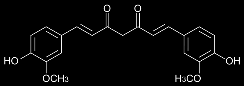 z aktivních účinných látek kurkumy. Obsahuje značné bioaktivní fenoly (flavonoidy, flavany, flavanoly) [54]. Látka vykazující antioxidační aktivitu.