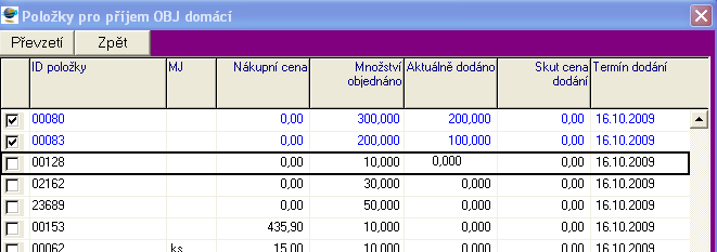 Příjem dodávky Ke schválené objednávce lze provést příjem dodávky v okamžiku dodání všech položek objednávky nebo pouze některých položek objednávky.