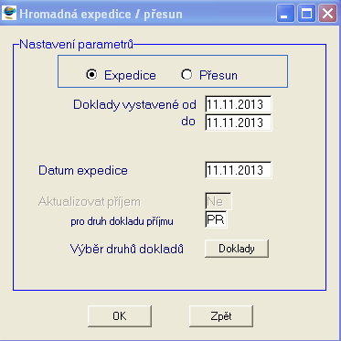 číslo rozvozní linky, případně číslo řidiče ( pokud je číslo rozvozní linky rovno nule, jsou doklady vybírány bez ohledu na tento údaj ) volba tisku příloh dokladů, případně faktur ( na základě