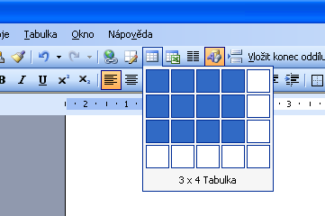 Vložení tabulky Přidržíme tlačítko myši na ikoně Vložit tabulku.