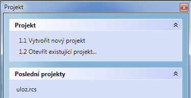 Uživatelská příručka 15 4 Založení nového projektu Je-li IDEA RCS spuštěn z nadřazené aplikace, není založení nového projektu dostupné.