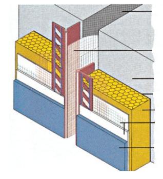 2) V ploše 1. Zdivo 2. Lepící tmel 3. Talířová hmoždinka (nezapuštěná) doporučujeme zapustit 4. Tepelná izolace 5. Zatmelení dilatační spáry 6.